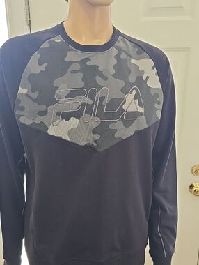 FILA BRAND MEN'S BLACK AND GRAY CAMO LONG SLEEVE SWEATSHIRT SIZE LARGE